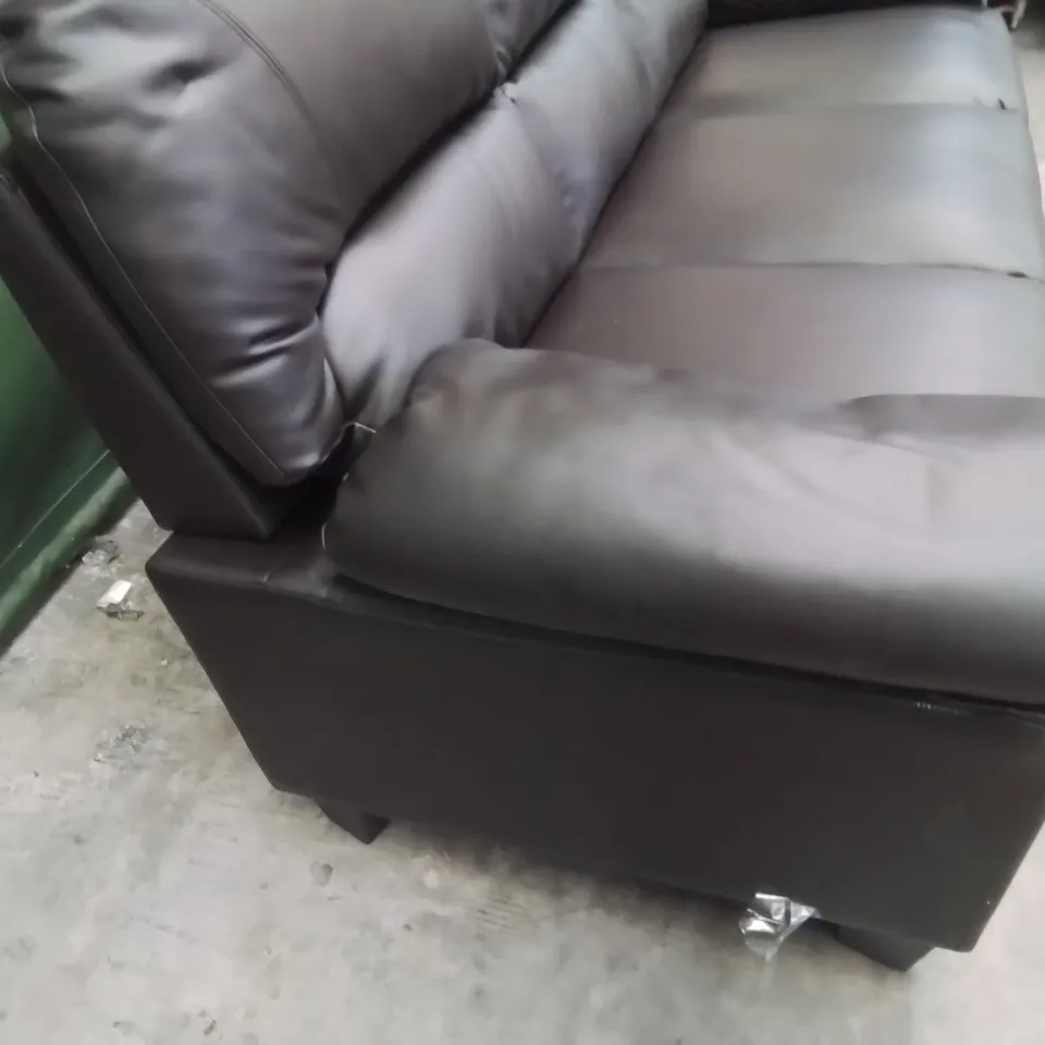 DESIGNER THREE SEATER SOFA BROWN FAUX LEATHER 
