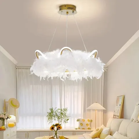 BOXED WHITE FEATHER PENDANT LAMP (1 BOX)