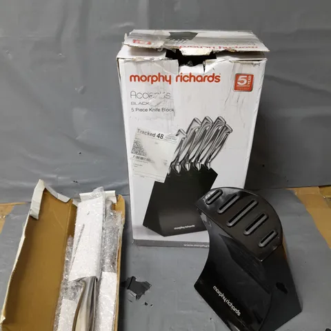BOXED MORPHY RICHARDS ACCENTS BLACK 5 PIECE KNIFE BLOCK 