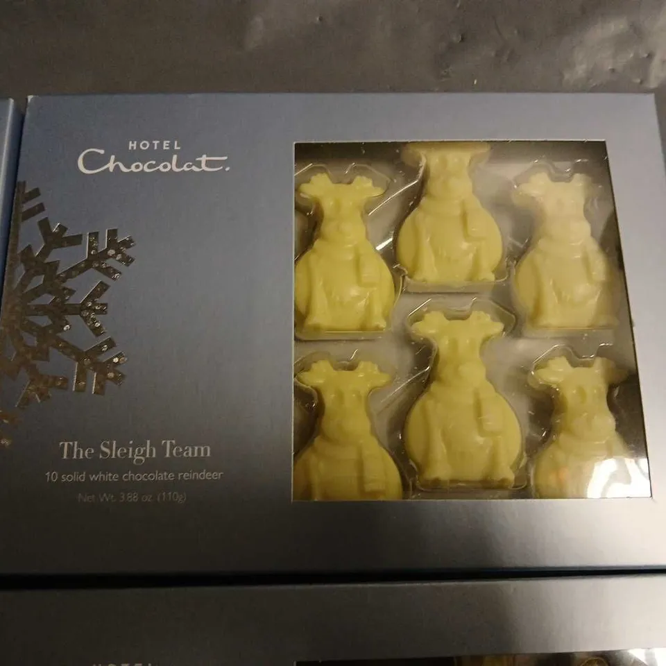 LOT OF 4 HOTEL CHOCOLAT THE SLEIGH TEAM WHITE CHOCOLATE BOXES