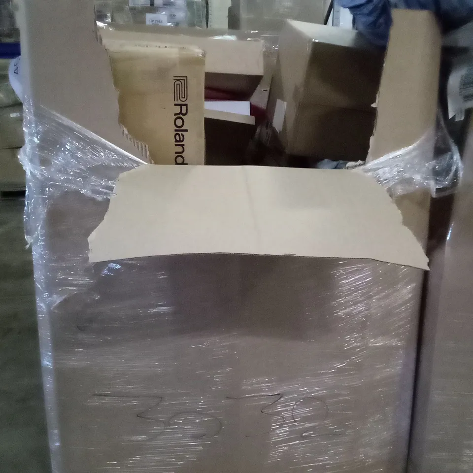PALLET OF ASSORTED ITEMS INCLUDING CABIN LUGGAGE, AIR FRYER, ELECTRIC POTATO PEELER, UNICORN FOLDING CHAIR, INDOOR INSECT KILLER 