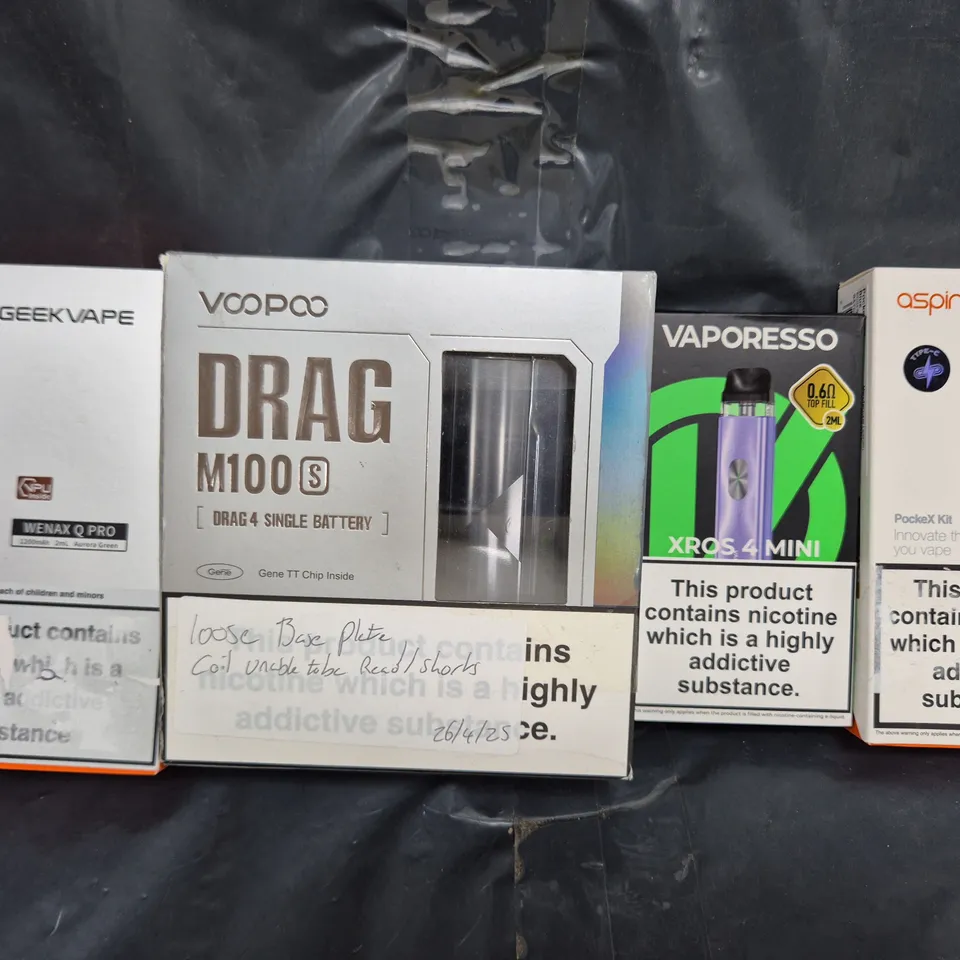 BOX OF APPROXIMATELY 20 ASSORTED VAPING ITEMS AND PRODUCTS TO INCLUDE VAPORESSO, ASPIRE, ETC