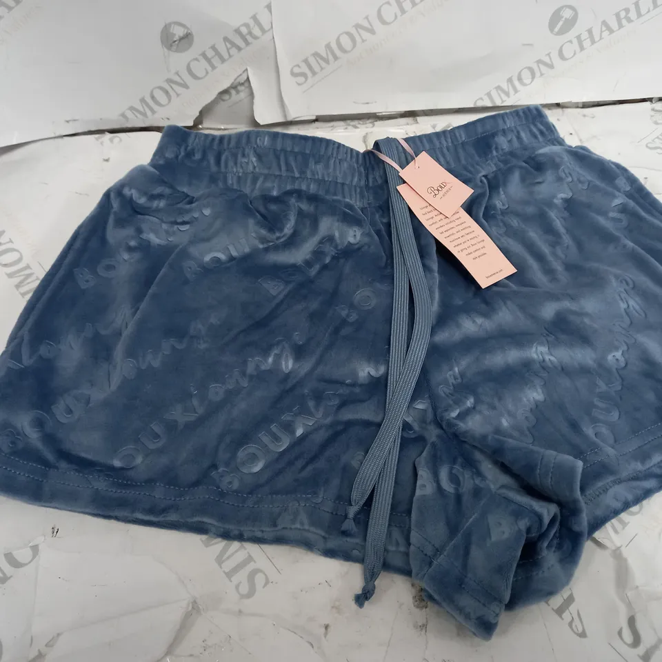 BOUX AVENUE WOMANS CRUSH VELVET BLUE SHORTS - SIZE UK 10