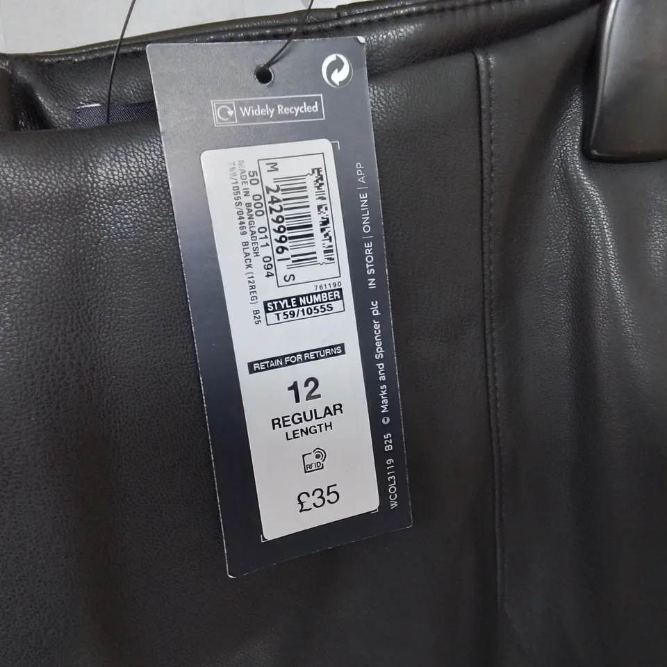 M&S BLACK FAUX LEATHER SKIRT - 12 REG