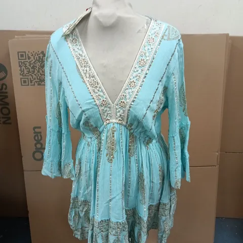 JOE BROWNS WOMEN'S TURQUOISE EMBROIDERED TUNIC DRESS - UK SIZE 12