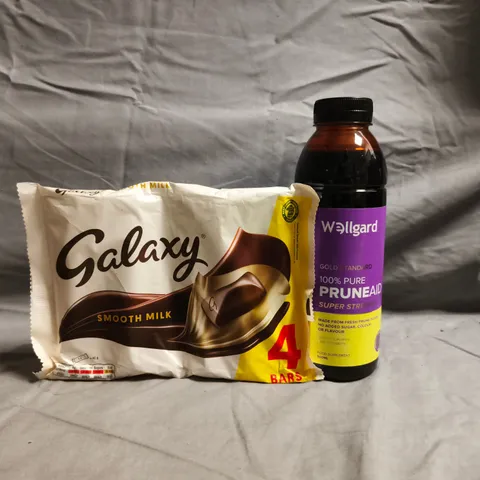 BOX OF APPROXIMATELY 5 ASSORTED FOOD AND DRINK ITEMS TO INCLUDE GALAXY CHOCOLATE MULTIPACK, PRUNEAID, ETC