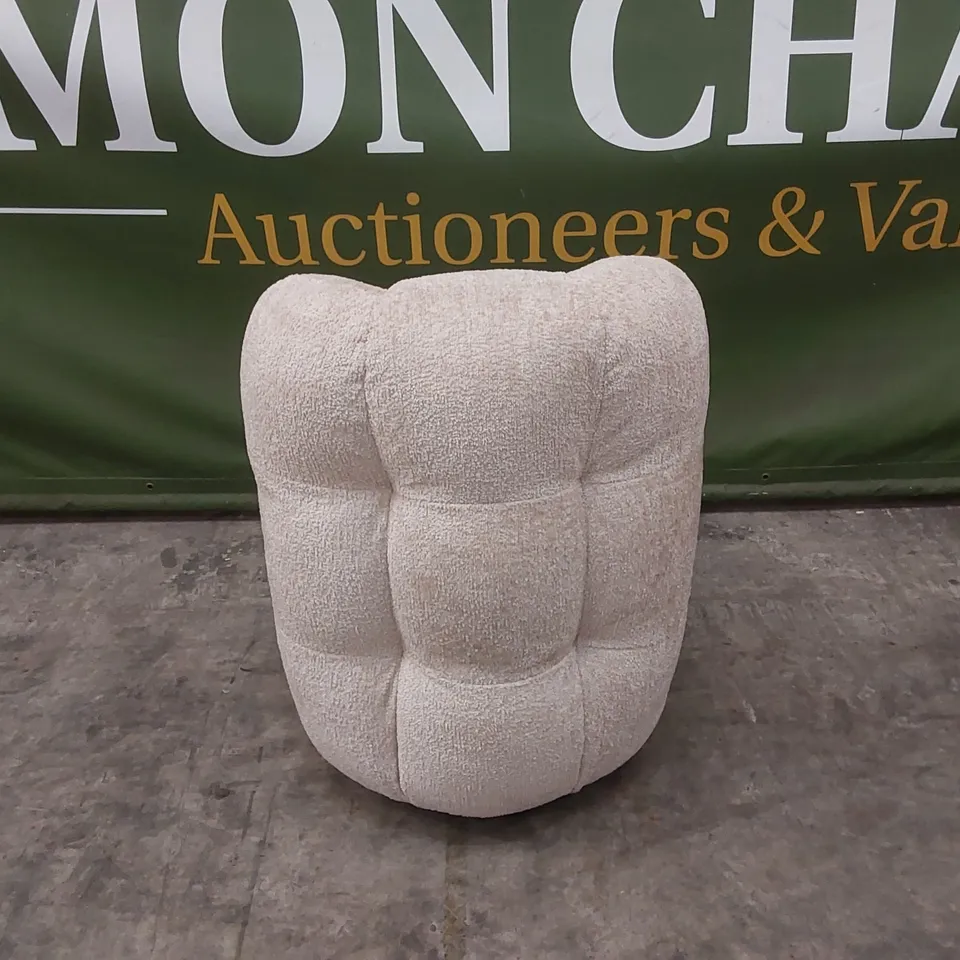 QUALITY DESIGNER BUMPER CIRCA GLAM FABRIC DINING CHAIR ON WHEELS - SAND
