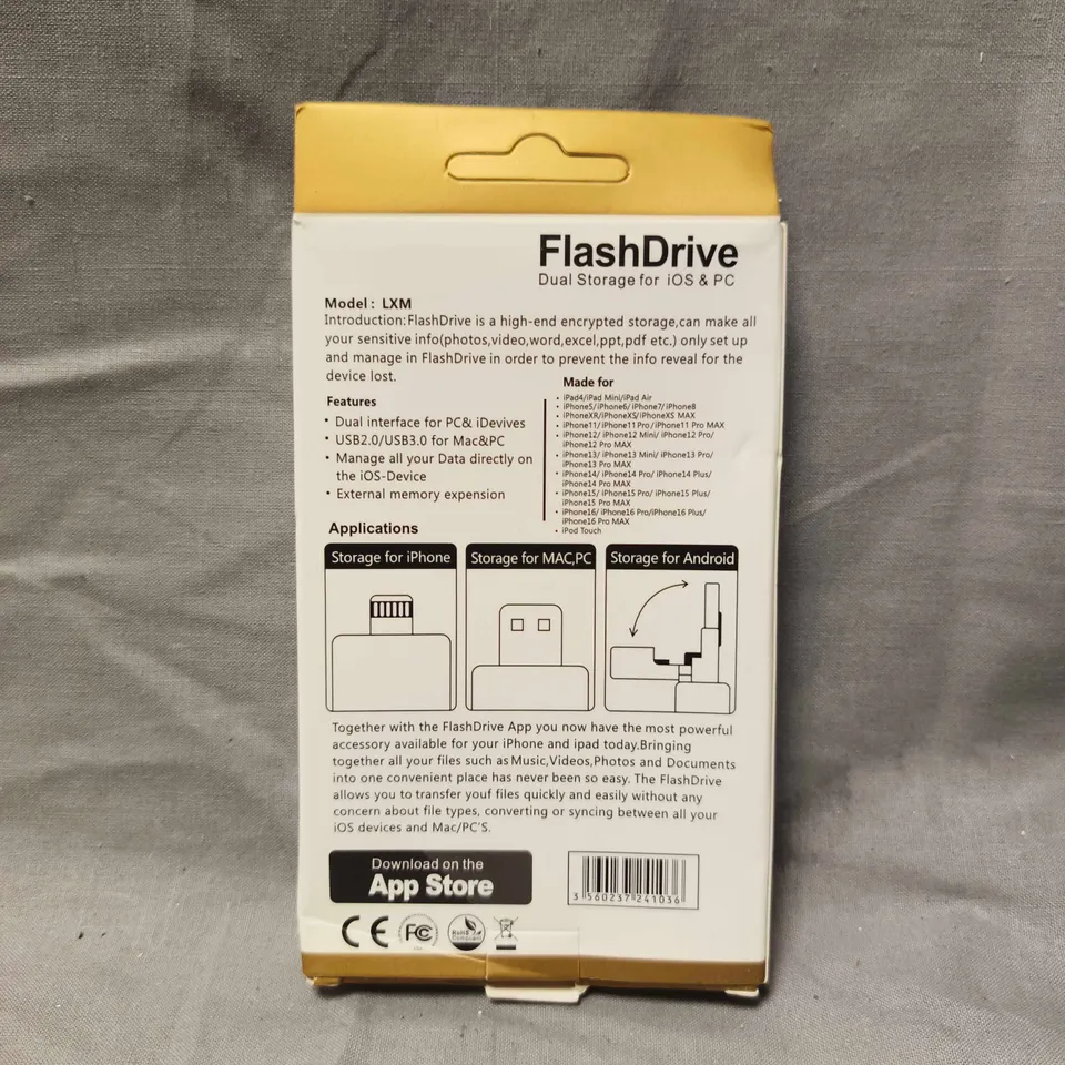 SEALED FLASHDRIVE DUAL STORAGE FOR IOS & PC USB FLASH DRIVE – 2TB (MODEL LXM)