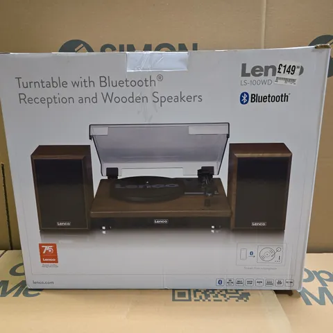 BOXED LENCO LS-100WD BELT DRIVE TURNTABLE WITH WOODEN SPEAKERS