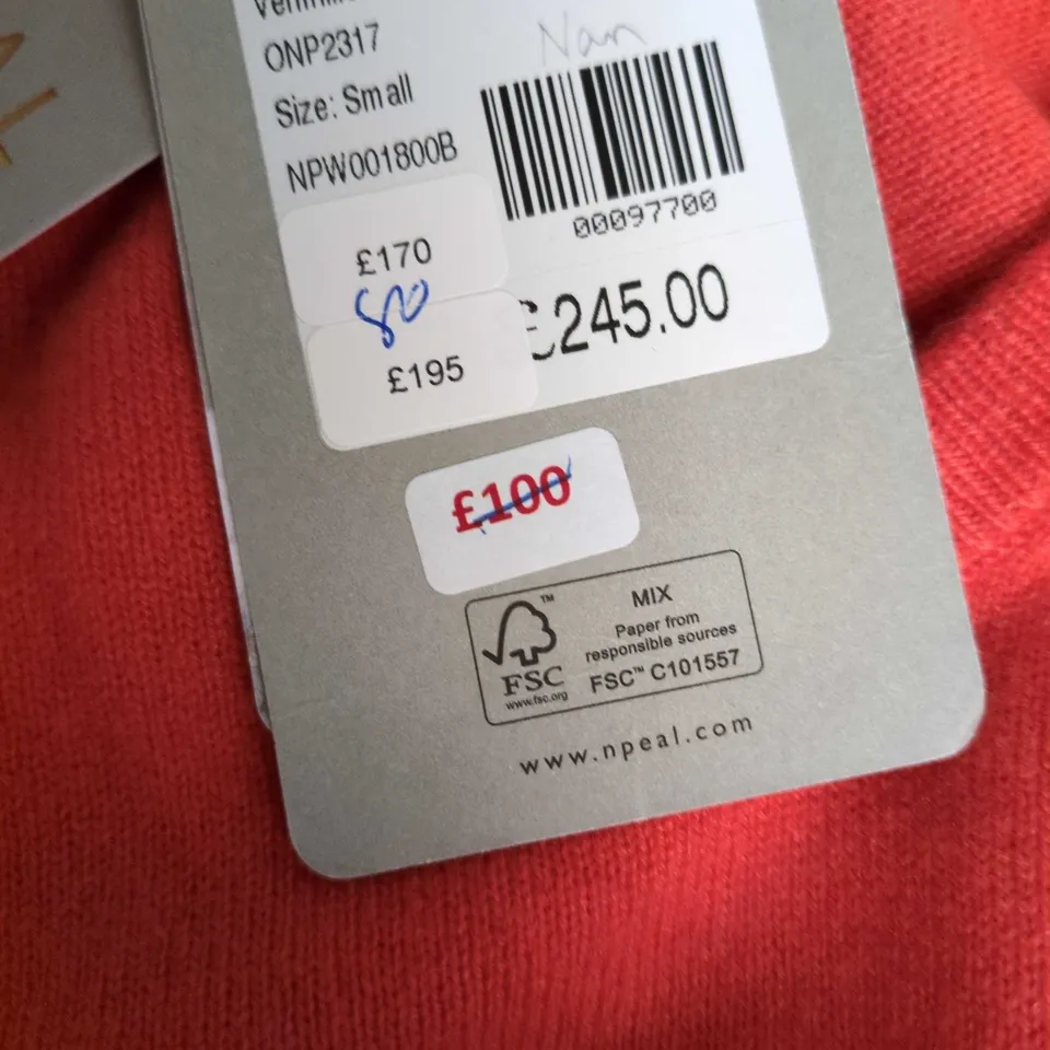 N. PEAL VERMILLION RED V-NECK CASHMERE SWEATER – SIZE SMALL