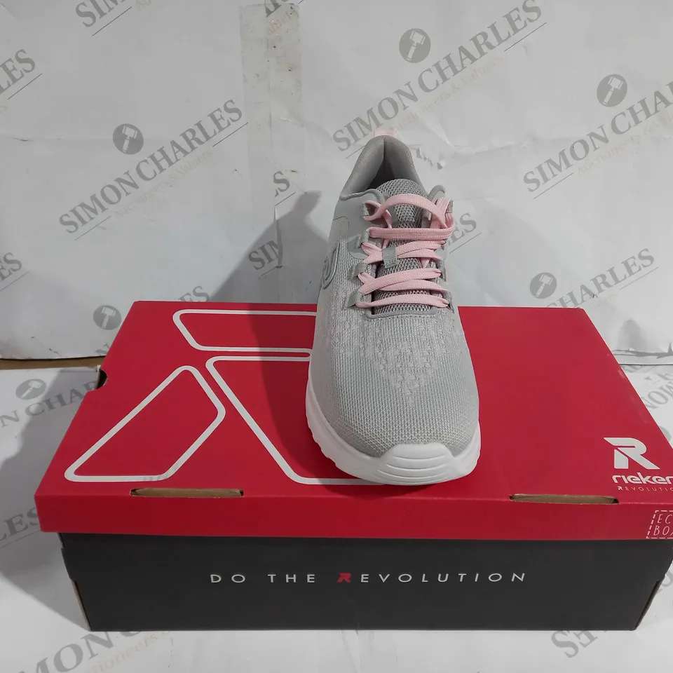BOXED PAIR OF RIEKER REVOLUTION SOFT SHOES GREY UK SIZE 7.5