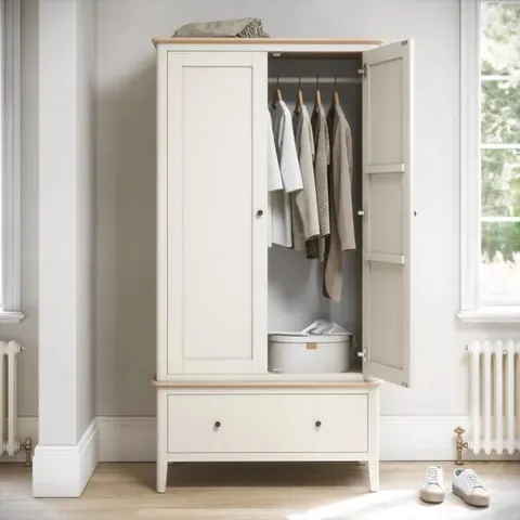 BOXED MARLOW OAK PAINTED COCONUT WHITE FULL HANGING WARDROBE (1 BOX)