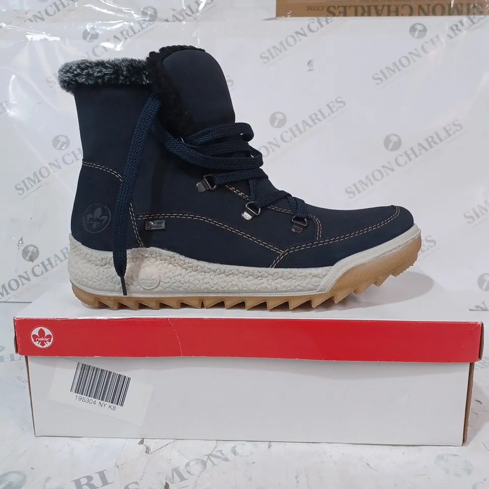 BOXED PAIR OF RIEKER WARM HIKING BOOTS, NAVY - SIZE 8