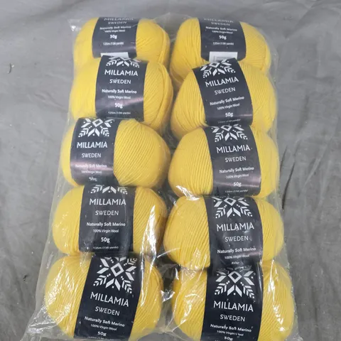 MILLAMIA SWEDEN NATURALLY SOFT MERINO WOOL YARN – 10 X 50G BALLS, YELLOW