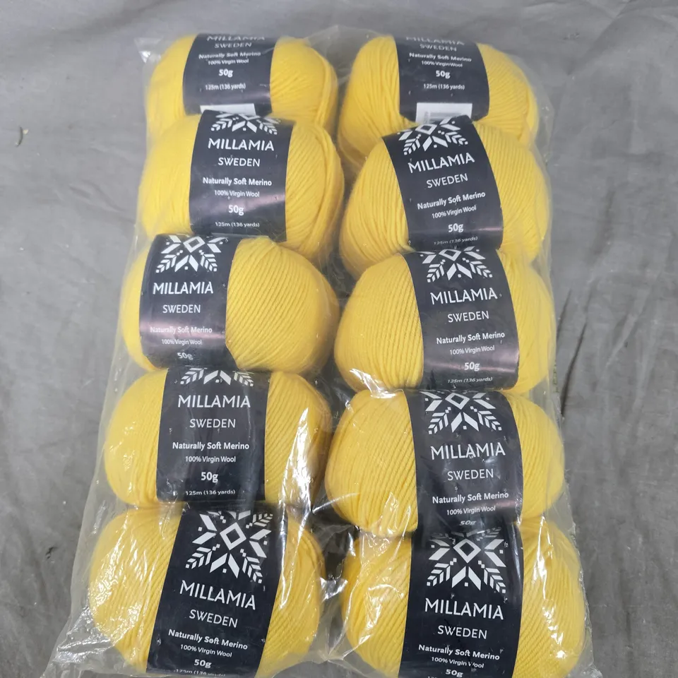 MILLAMIA SWEDEN NATURALLY SOFT MERINO WOOL YARN – 10 X 50G BALLS, YELLOW