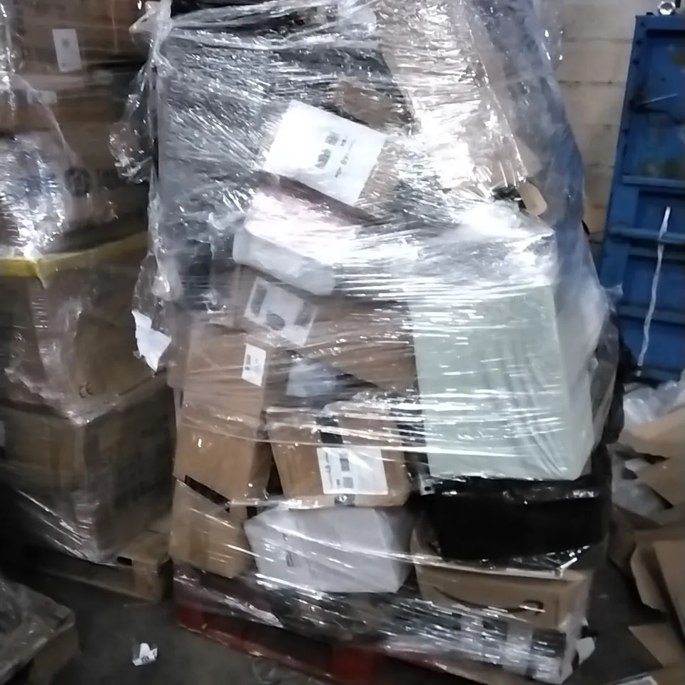PALLET OF HOUSEHOLD ITEMS TO INCLUDE CLOTHES HANGER, AUDI WHEEL SPACERS, BABY ROCKER AND OTHER ASSORTED ITEMS...