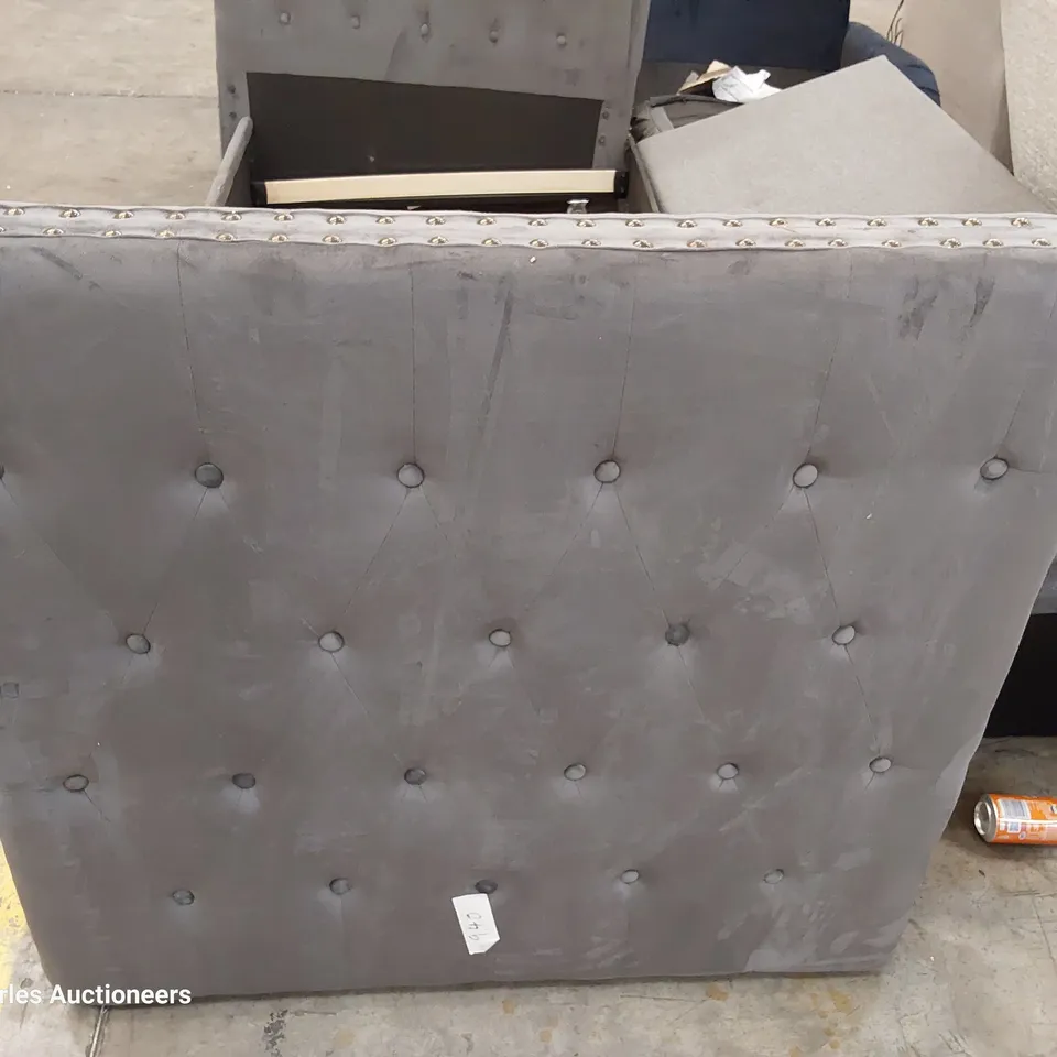 SINGLE 3' BED FRAME WITH TRUNDLE PLUSH GREY FABRIC 