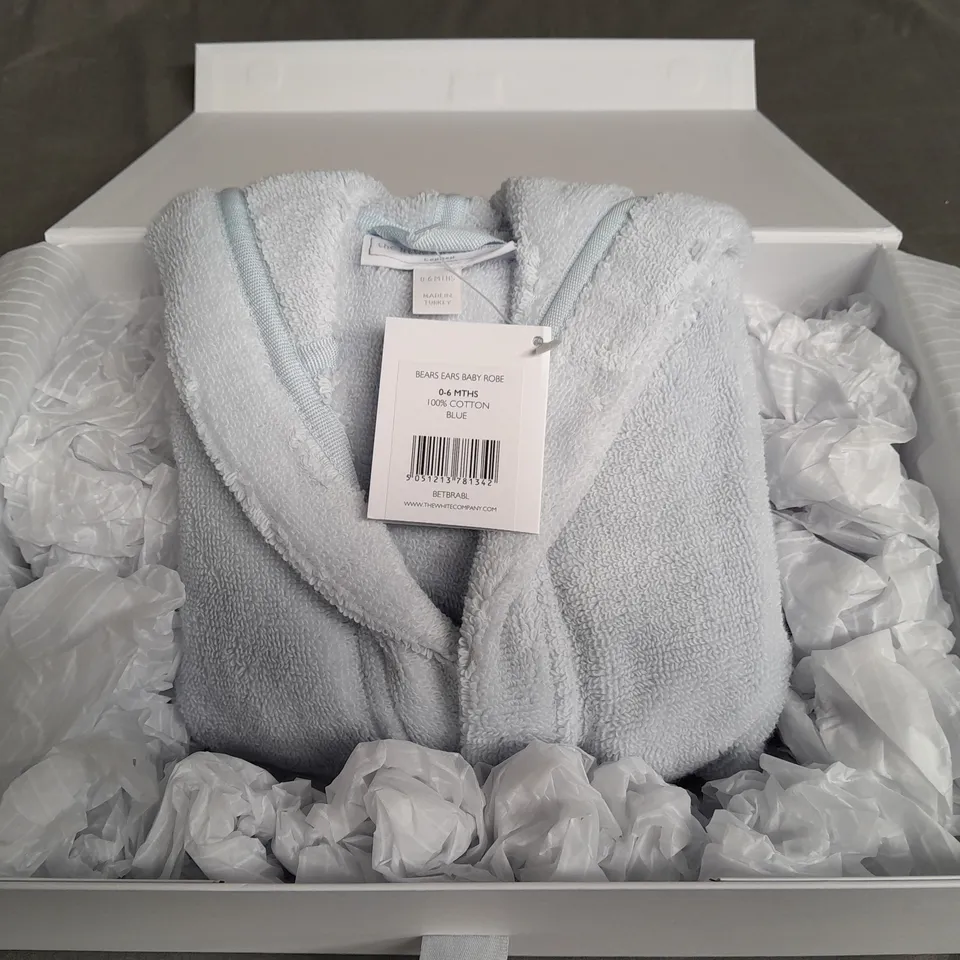 BOXED THE WHITE STUFF BEAR EARS BABY ROBE IN BLUE - 0/6 MNTHS