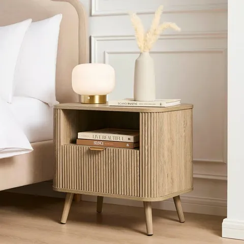 BOXED DUSK HATTIE 1 DRAWER BEDSIDE WITH SHELF - LIGHT WOOD