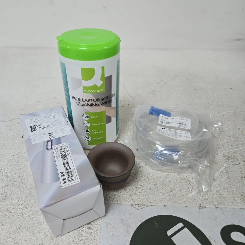 APPROXIMATELY 7 ASSORTED HOUSEHOLD PRODUCTS TO INCLUDE SCREEN WIPES, DECORATIVE MINI POT, HANDHELD FAN ETC 