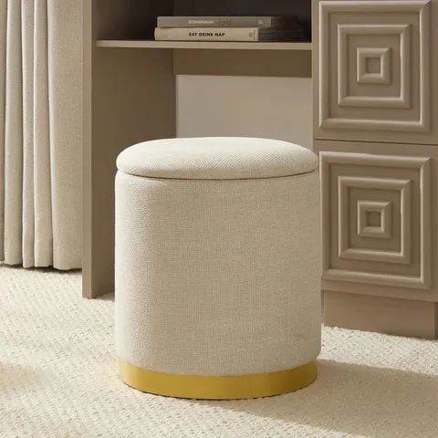 BOXED DUSK ADELAIDE GOLD BASE STORAGE STOOL - BEIGE (1 BOX)