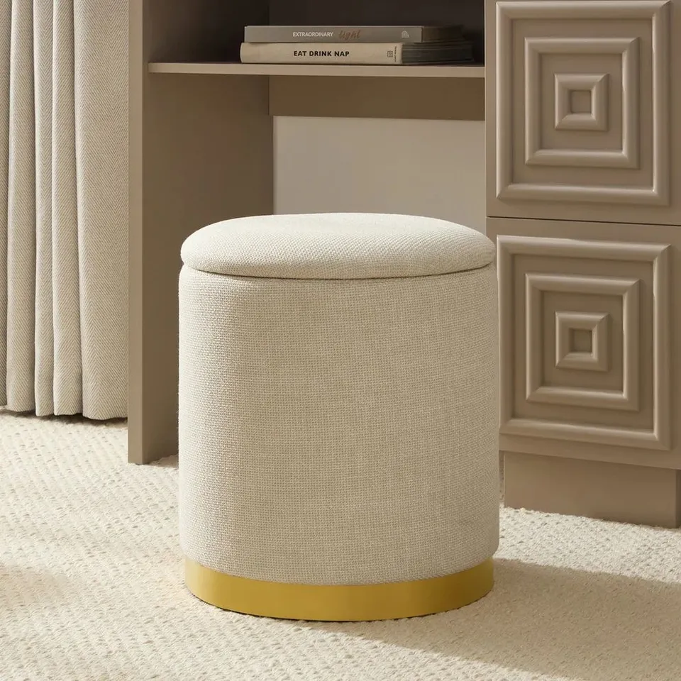 BOXED DUSK ADELAIDE GOLD BASE STORAGE STOOL - BEIGE (1 BOX)