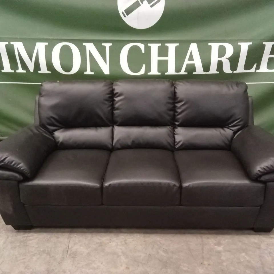 LEONA 3 SEATER FAUX LEATHER SOFA - BLACK RRP £999