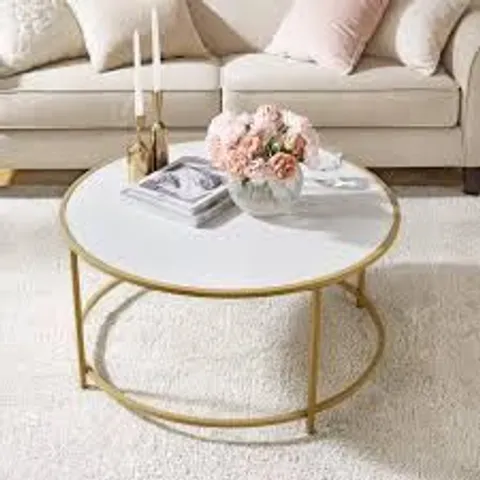 BOXED VASAGLE ROUND COFFEE TABLE GLASS TOP, MODERN MINIMALIST STYLE - GOLD, 84D x 84W x 45.5H cm