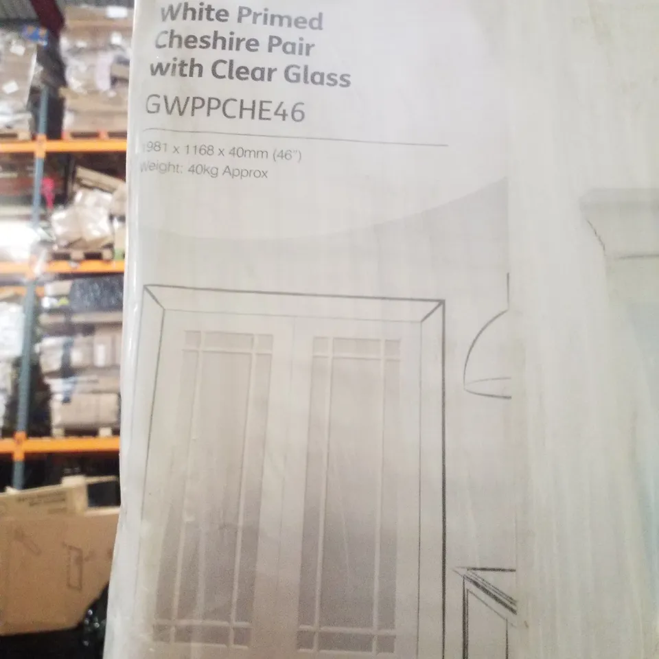 XL JOINERY WHITE PRIMED CHESHIRE PAIR INTERNAL DOOR WITH CLEAR GLASS 1981×1168×40MM