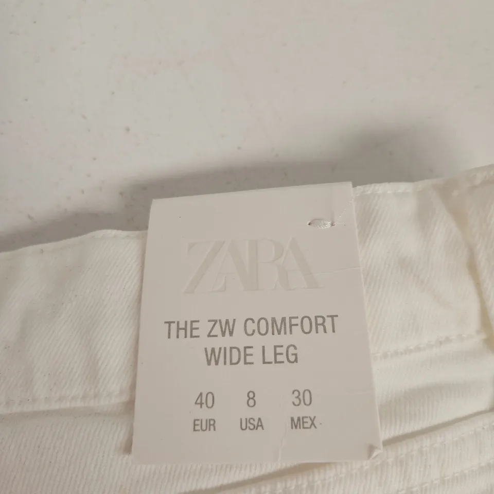 ZARA THE ZW COMFORT WIDE LEG TROUSERS, WHITE, HIGH RISE, FULL LENGTH – UK 8 (EU 40)