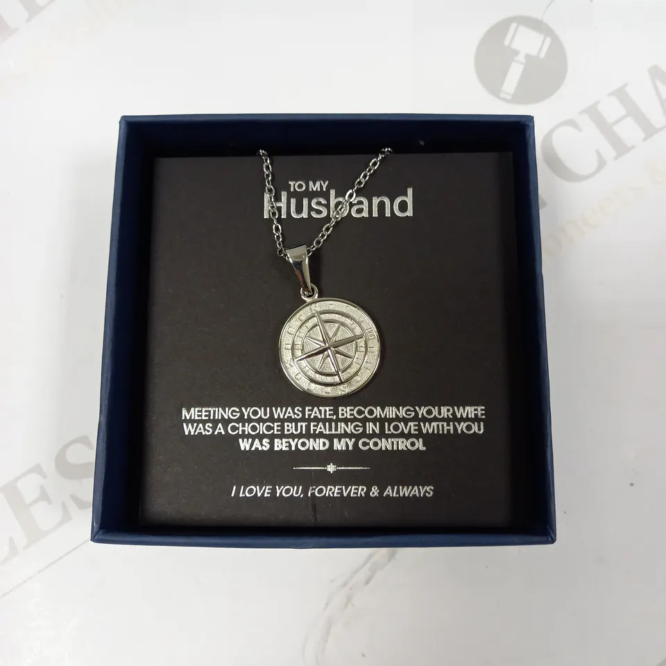 LUXESMITH SILVER EFFECT 'TO MY HUSBAND' COMPASS NECKLACE 