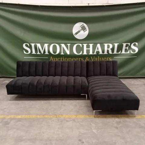 DESIGNER BLACK VELVET CORNER SOFA BED