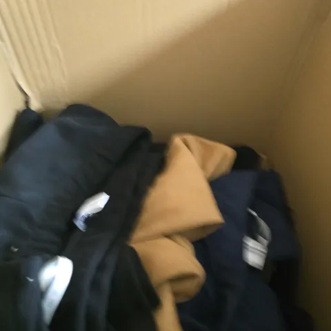 BOX OF APPROXIMATELY 15 ASSORTED CLOTHING ITEMS IN VARIOUS STYLES, COLOURS AND SIZES 