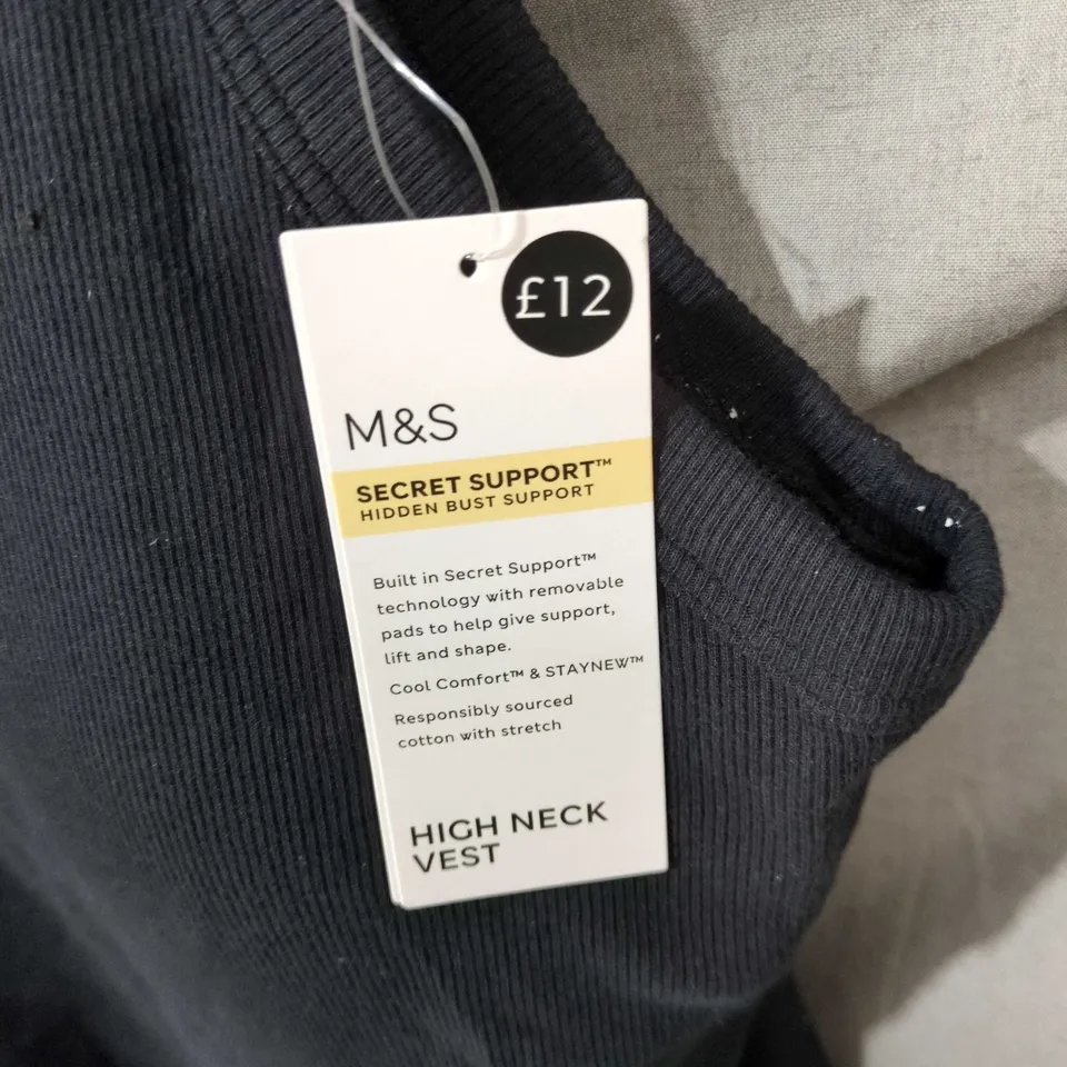 M&S SECRET SUPPORT HIGH NECK VEST, WOMEN'S TANK TOP, BLACK, UK 16