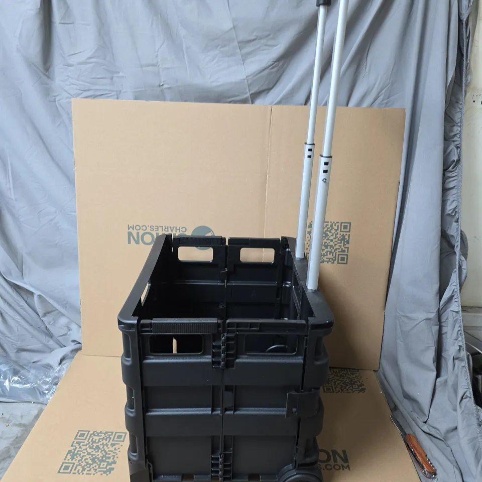 PLASTIC UTILITY CART WITH TELESCOPIC HANDLE AND WHEELS – STACKABLE STORAGE CRATE UNBOXED