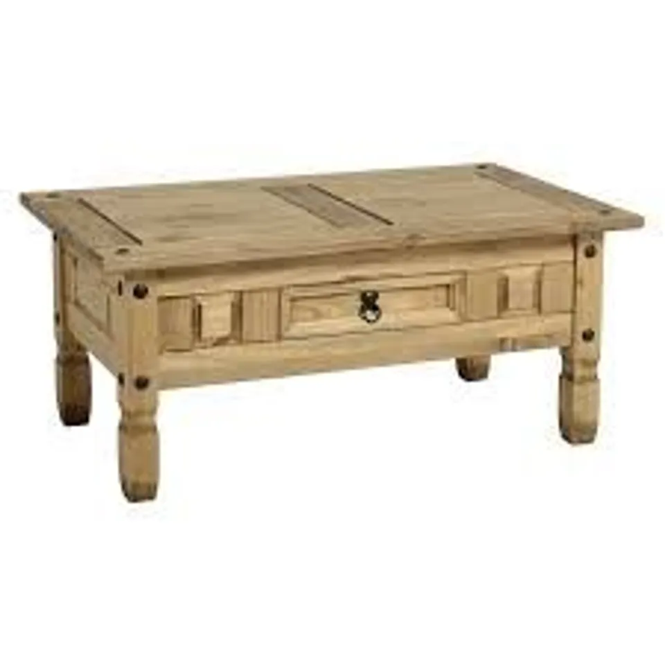 BOXED CORONA 1 DRAWER COFFEE TABLE IN DISTRESSED WAXED PINE (1 BOX)