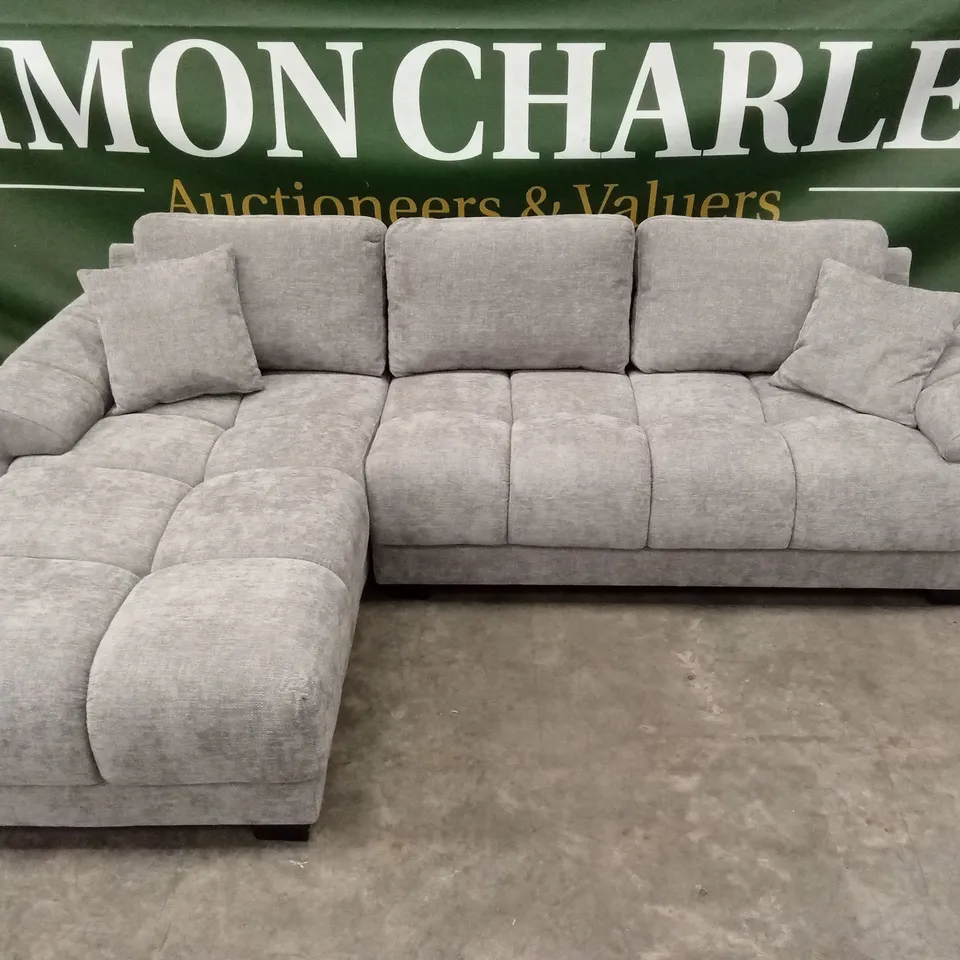 DESIGNER GREY CHENILLE FABRIC CORNER SOFA