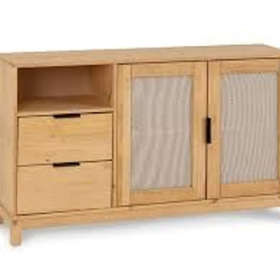 BOXED CORONA RATTAN 2 DOOR 2 DRAWER SIDEBOARD - DISTRESSED WAXED PINE/ RATTAN EFFECT (1 BOX)