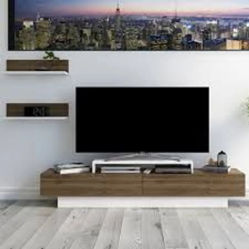 BOXED DECOROTIKA LUSI 2 DOOR SINGLE SHELF WHITE AND WALNUT TV UNIT (1 BOX)