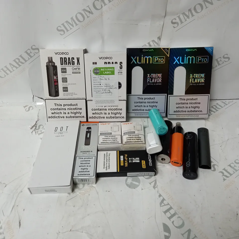 BOX OF APPROXIMATELY 10 ASSORTED E-CIG PRODUCTS TO INCLUDE ASPIRE, VOOPOO, OXVA 
