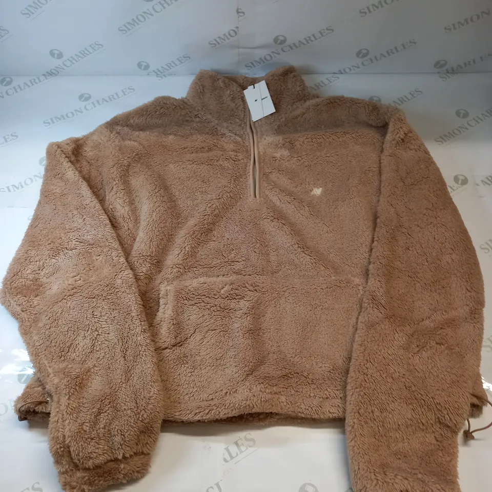 ANOTHER VERSION TEDDY FLEECE OVERSIZED DRAWSTRING SWEATER IN BLUSH PINK SIZE MEDIUM
