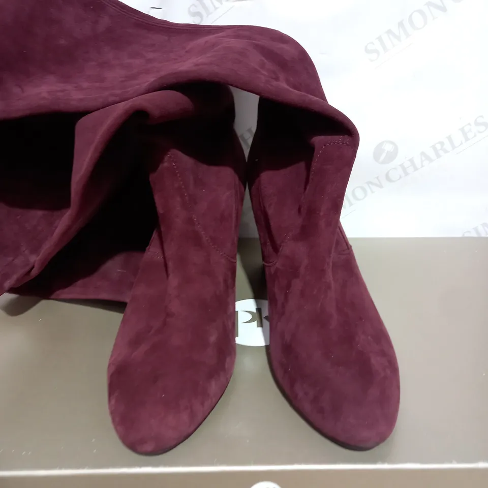 PETER KAISER SUEDE HEELED KNEE HIGH BOOTS, BURGUNDY - SIZE 7