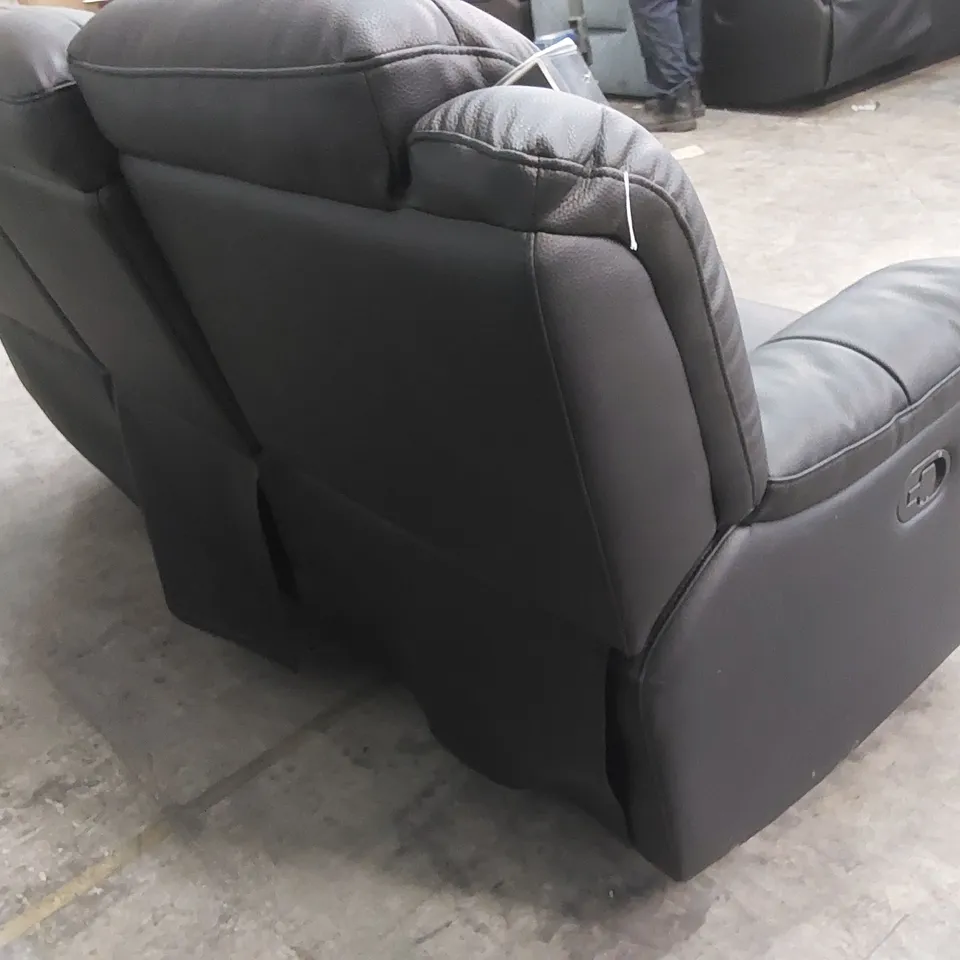 DESIGNER 3 SEATER MANUAL RECLINER LEATHER SOFA - BLACK