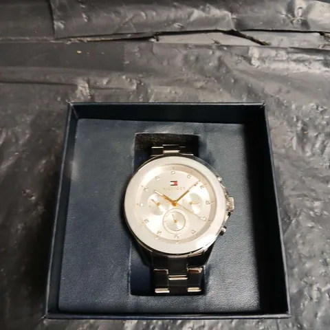 TOMMY HILFIGER CHRONOGRAPH WATCH – SILVER DIAL, STAINLESS STEEL BRACELET (BOXED)