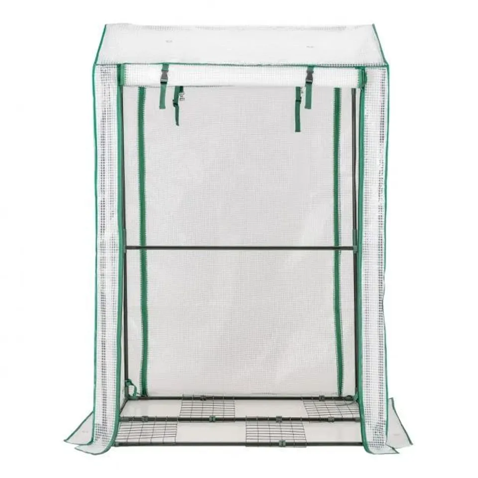 BOXED COSTWAY GARDEN GROW GREEN HOUSE WITH 4 SHELVES AND ROLL-UP ZIPPERED DOOR