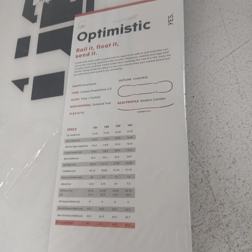 YES OPTIMISTIC SNOWBOARD 161 CM – BRAND NEW IN PLASTIC WRAP