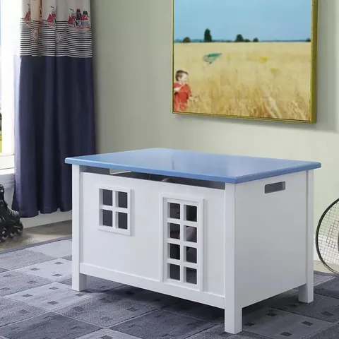 BRAND NEW BOXED ACME KIDS TOY TRUNK STORAGE CABINET WHITE AND BLUE (1 BOX)