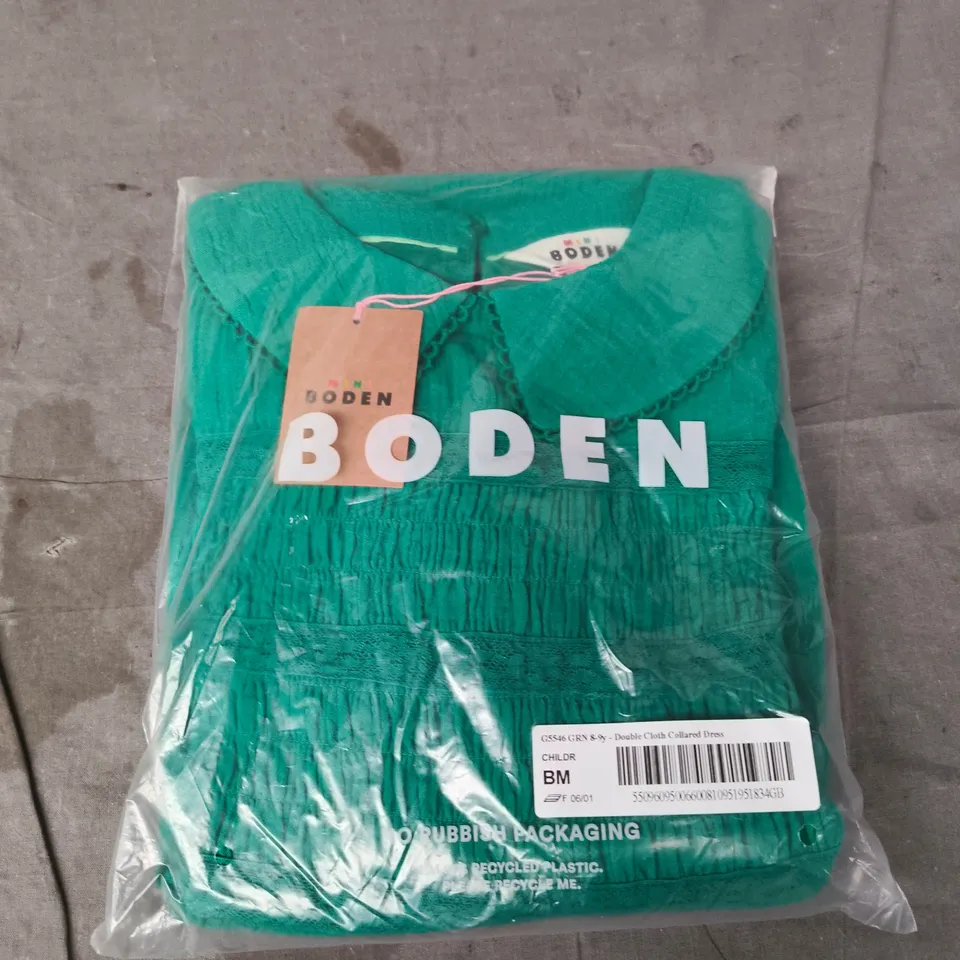 BODEN CHILD'S GREEN DOUBLE-CLOTH COLLARED DRESS - SIZE 8/9 YRS