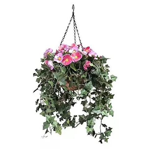 GARDEN REFLECTIONS PRE-LIT FAUX FLORAL &TRAILING IVY HANGING BASKET