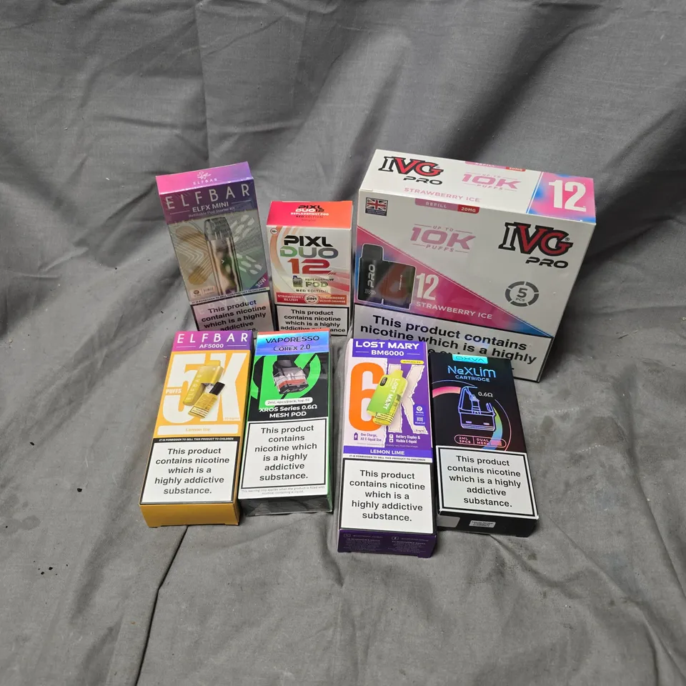 APPROXIMATELY 20 ASSORTED E-CIGARETTE PRODUCTS TO INCLUDE BRANDS SUCH AS IVG PRO, OXVA, LOST MART, ETC - COLLECTION ONLY